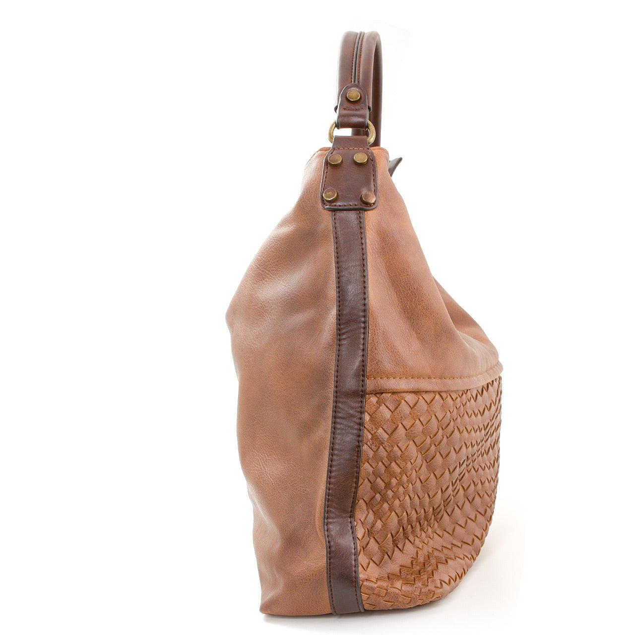 Schultertasche Beutel mit Flechtoptik Cognac Braun - AXON