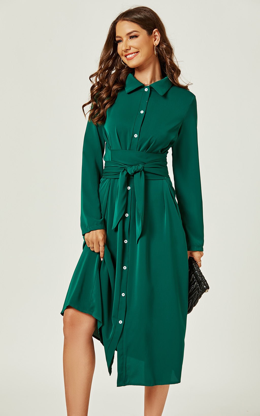 Shirt Midi Wrap Dress In Green - AXON
