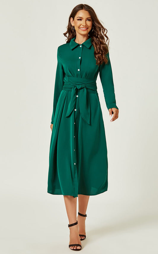 Shirt Midi Wrap Dress In Green - AXON