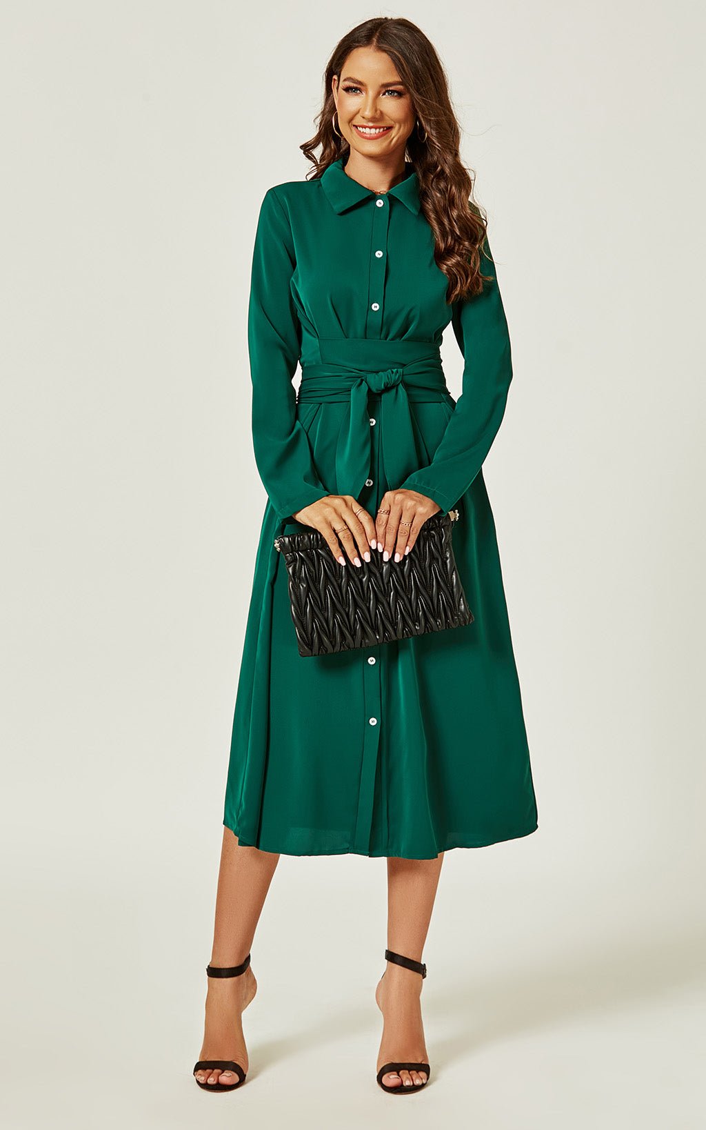 Shirt Midi Wrap Dress In Green - AXON