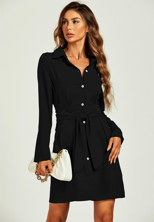 Shirt Mini Wrap Dress In Black - AXON