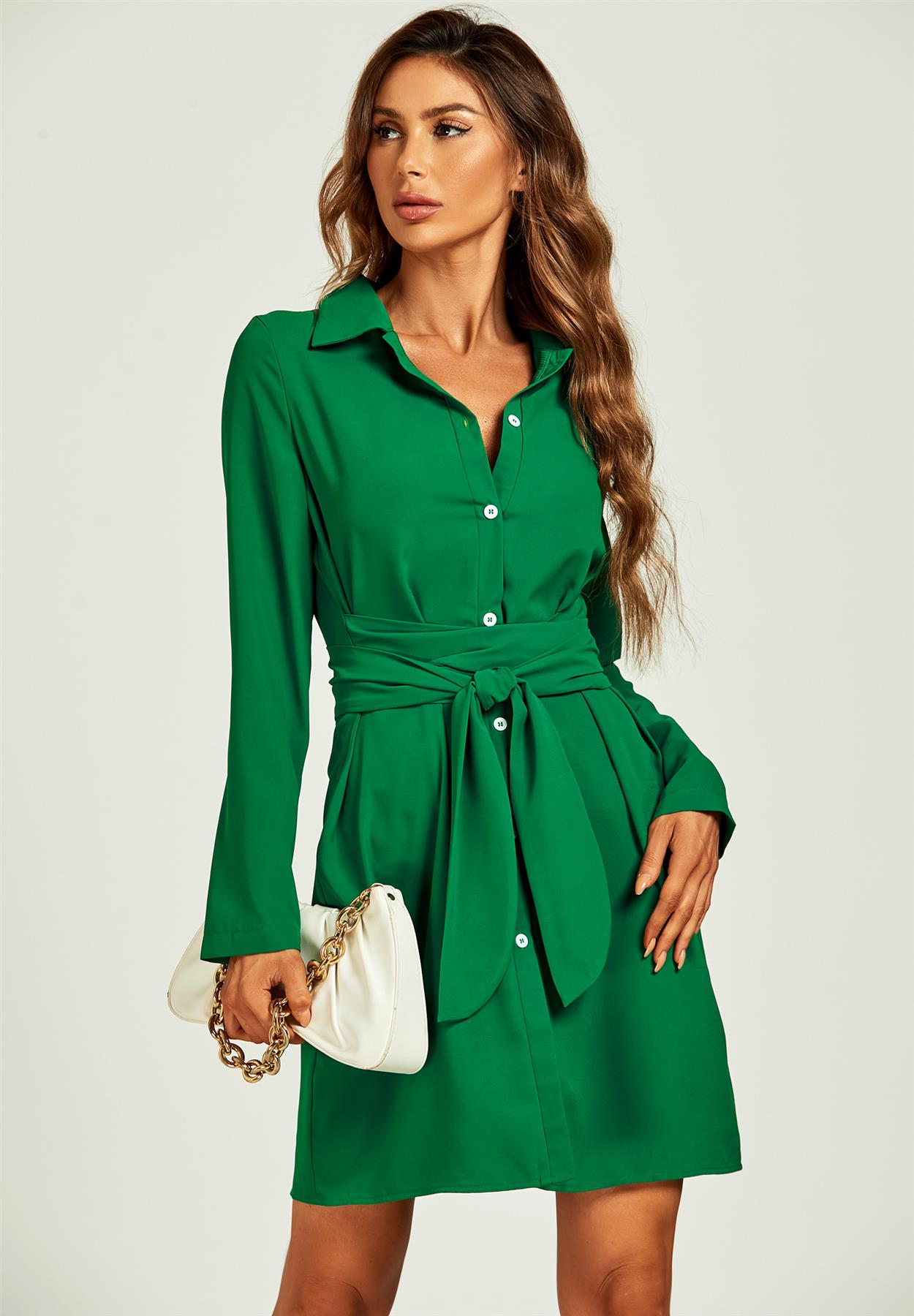 Shirt Mini Wrap Dress In Green - AXON