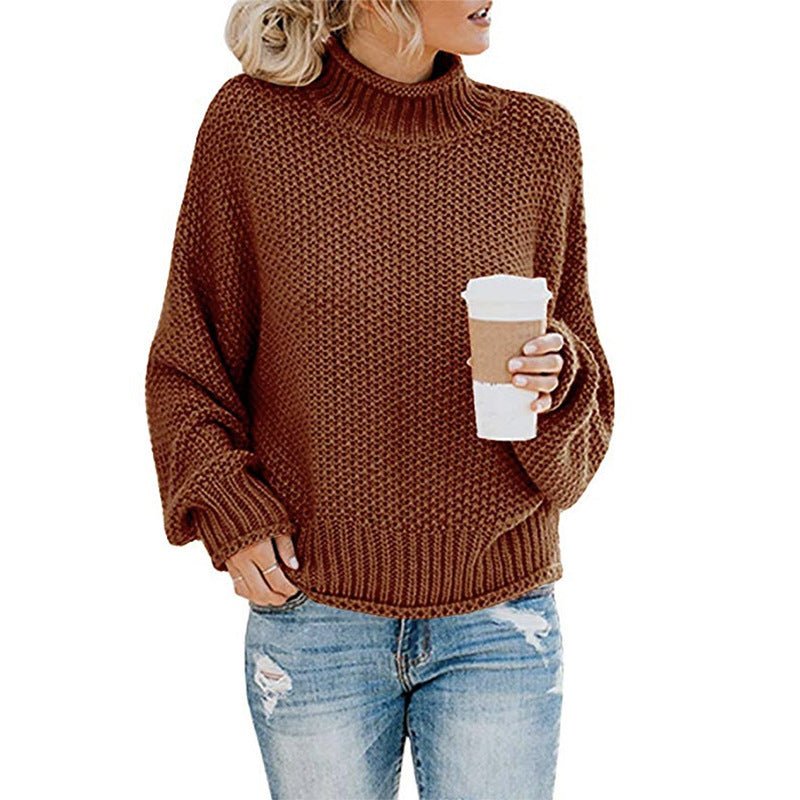 Solid Turtleneck Pullover Sweater Winter Fashion Casual Knitted Long - Sleeved Top Women's Clothing - AXON
