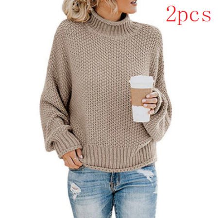 Solid Turtleneck Pullover Sweater Winter Fashion Casual Knitted Long - Sleeved Top Women's Clothing - AXON