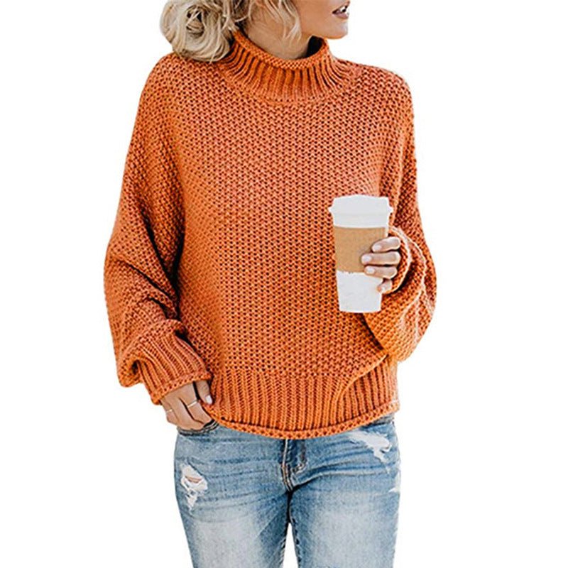 Solid Turtleneck Pullover Sweater Winter Fashion Casual Knitted Long - Sleeved Top Women's Clothing - AXON