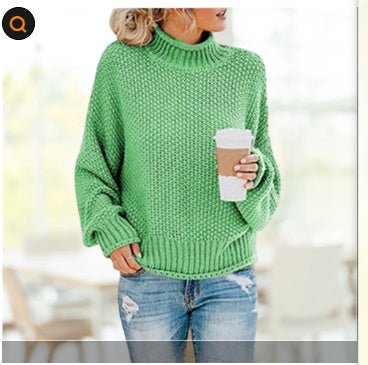 Solid Turtleneck Pullover Sweater Winter Fashion Casual Knitted Long - Sleeved Top Women's Clothing - AXON
