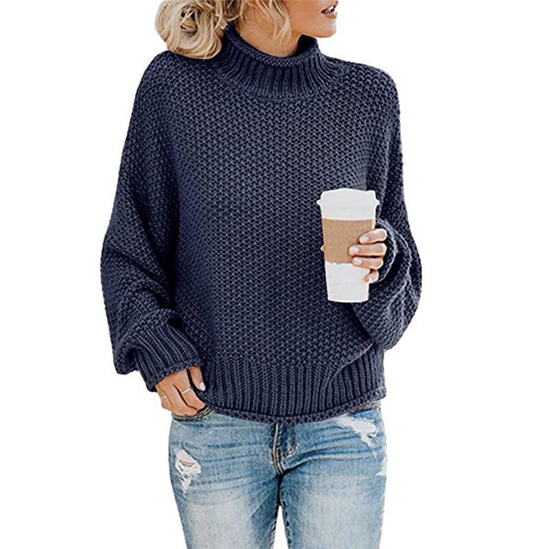 Solid Turtleneck Pullover Sweater Winter Fashion Casual Knitted Long - Sleeved Top Women's Clothing - AXON