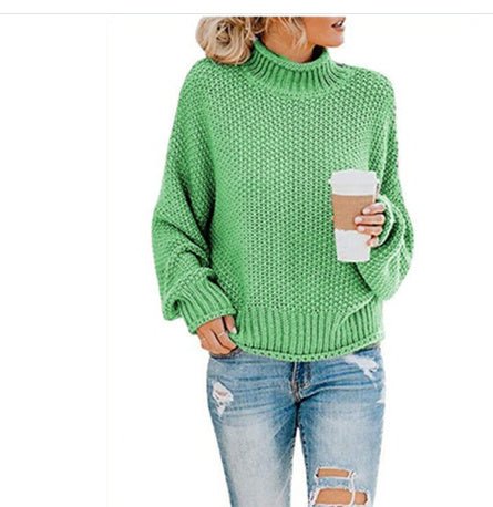 Solid Turtleneck Pullover Sweater Winter Fashion Casual Knitted Long - Sleeved Top Women's Clothing - AXON