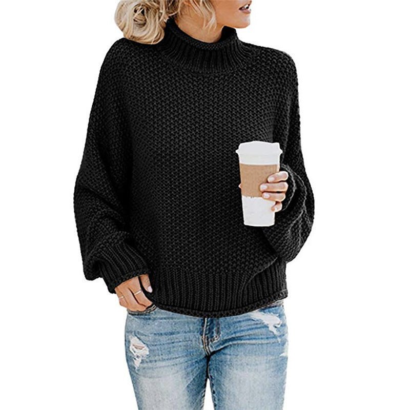 Solid Turtleneck Pullover Sweater Winter Fashion Casual Knitted Long - Sleeved Top Women's Clothing - AXON