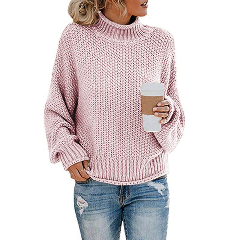 Solid Turtleneck Pullover Sweater Winter Fashion Casual Knitted Long - Sleeved Top Women's Clothing - AXON
