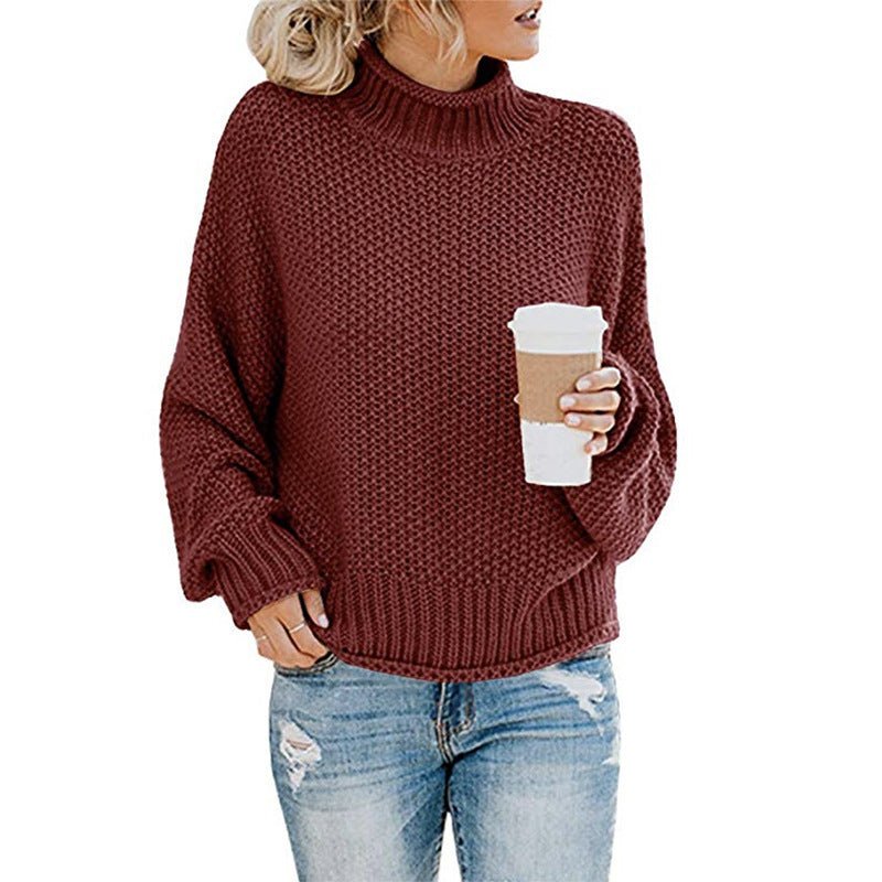 Solid Turtleneck Pullover Sweater Winter Fashion Casual Knitted Long - Sleeved Top Women's Clothing - AXON