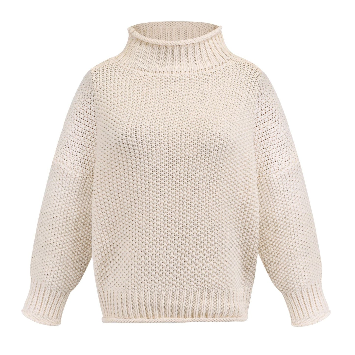 Solid Turtleneck Pullover Sweater Winter Fashion Casual Knitted Long - Sleeved Top Women's Clothing - AXON