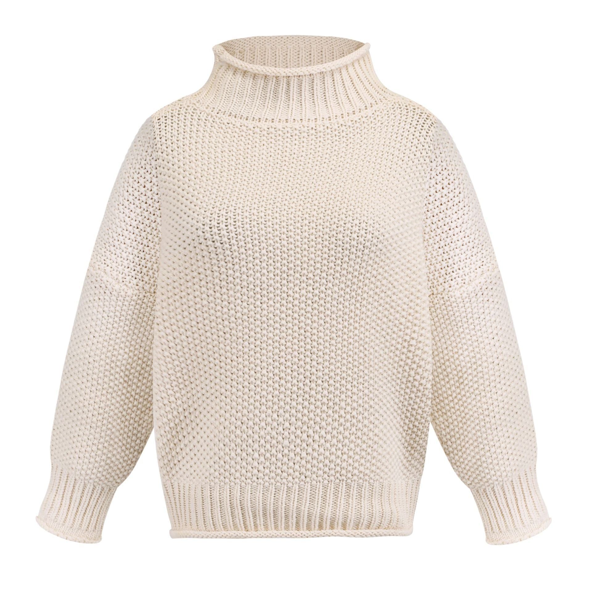 Solid Turtleneck Pullover Sweater Winter Fashion Casual Knitted Long - Sleeved Top Women's Clothing - AXON