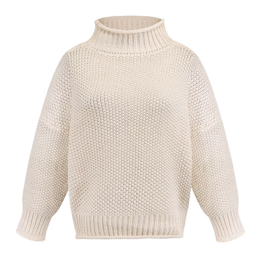 Solid Turtleneck Pullover Sweater Winter Fashion Casual Knitted Long - Sleeved Top Women's Clothing - AXON