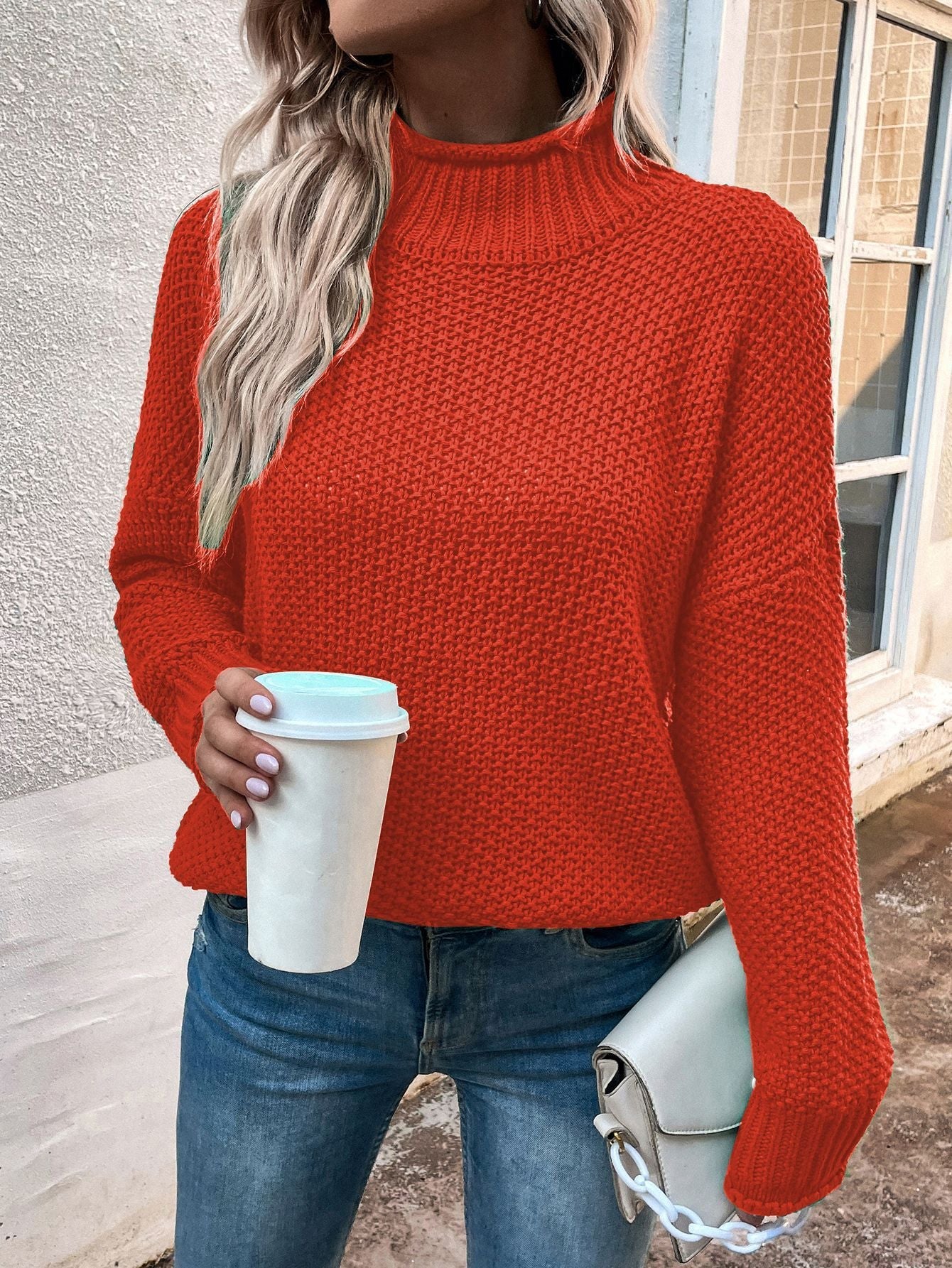 Solid Turtleneck Pullover Sweater Winter Fashion Casual Knitted Long - Sleeved Top Women's Clothing - AXON