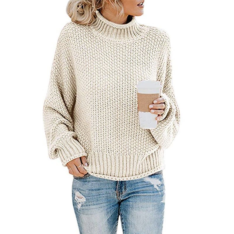 Solid Turtleneck Pullover Sweater Winter Fashion Casual Knitted Long - Sleeved Top Women's Clothing - AXON