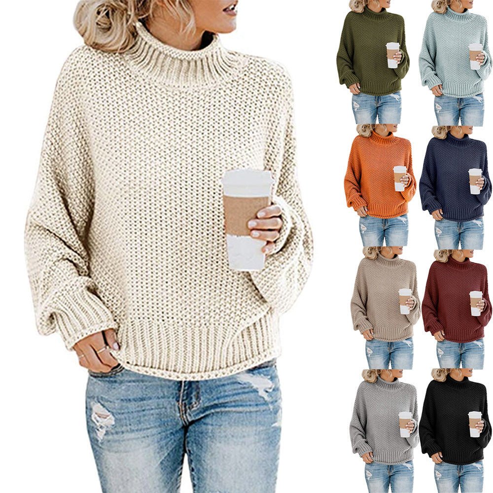 Solid Turtleneck Pullover Sweater Winter Fashion Casual Knitted Long - Sleeved Top Women's Clothing - AXON