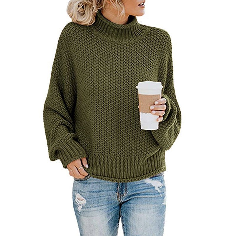 Solid Turtleneck Pullover Sweater Winter Fashion Casual Knitted Long - Sleeved Top Women's Clothing - AXON