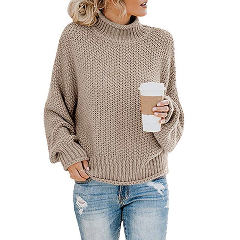 Solid Turtleneck Pullover Sweater Winter Fashion Casual Knitted Long - Sleeved Top Women's Clothing - AXON