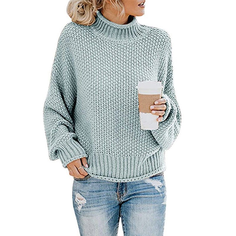 Solid Turtleneck Pullover Sweater Winter Fashion Casual Knitted Long - Sleeved Top Women's Clothing - AXON