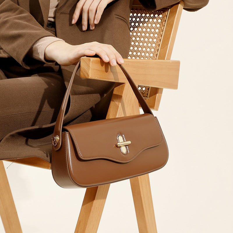 Spring And Summer New Moon Baguette Bag Leather Handbag - AXON