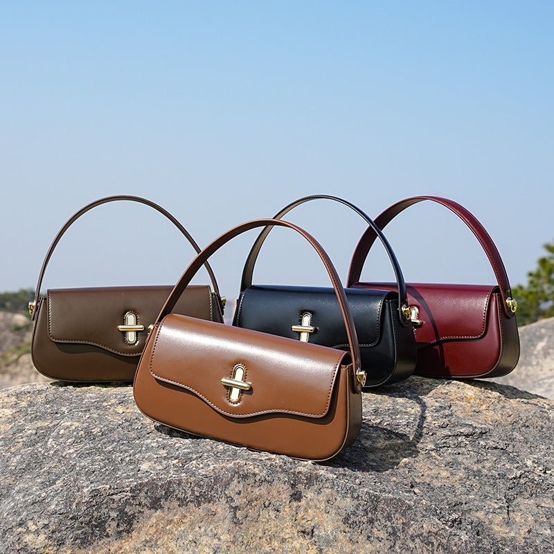 Spring And Summer New Moon Baguette Bag Leather Handbag - AXON