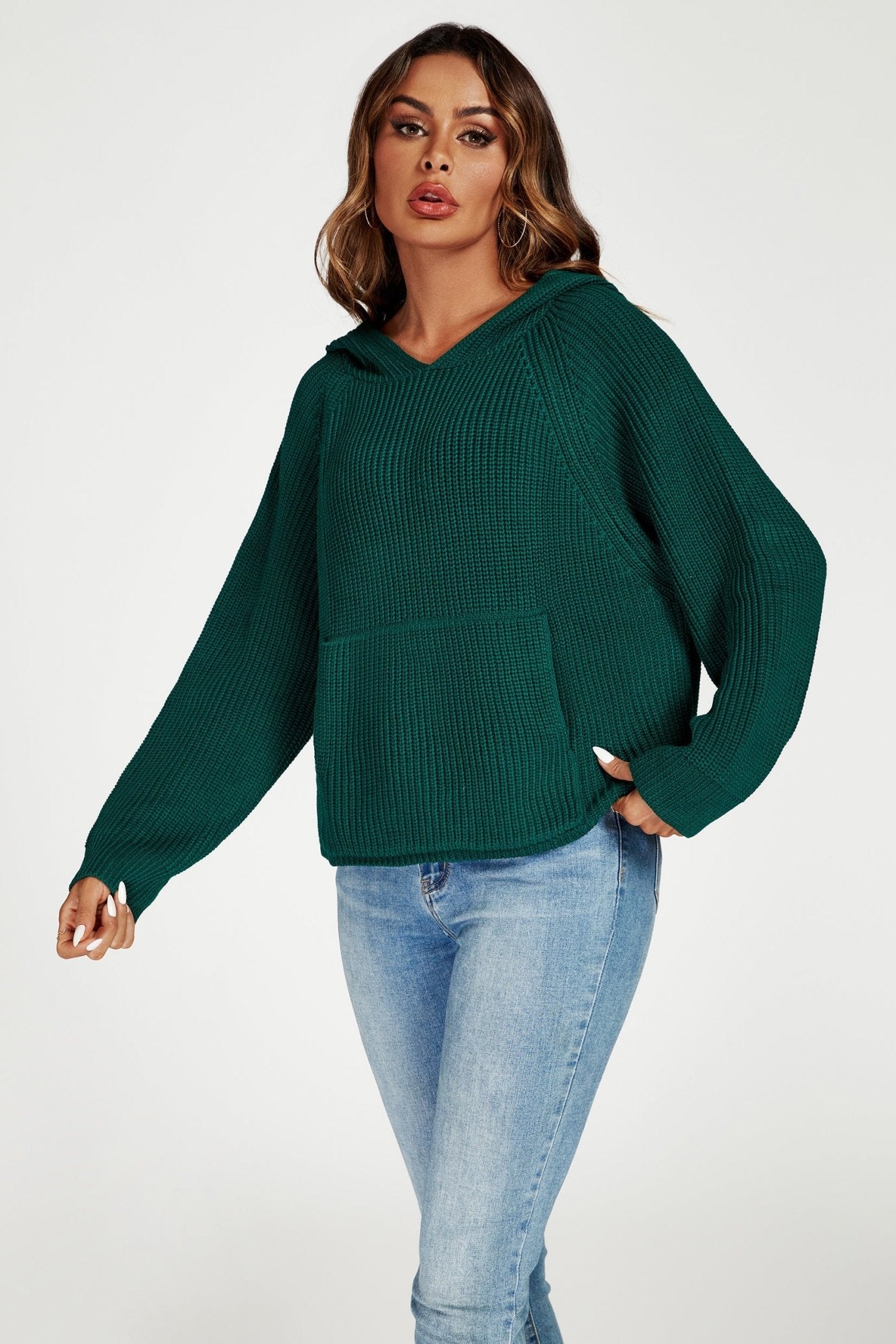 Star Pattern Knitted Hoodie in Green - AXON