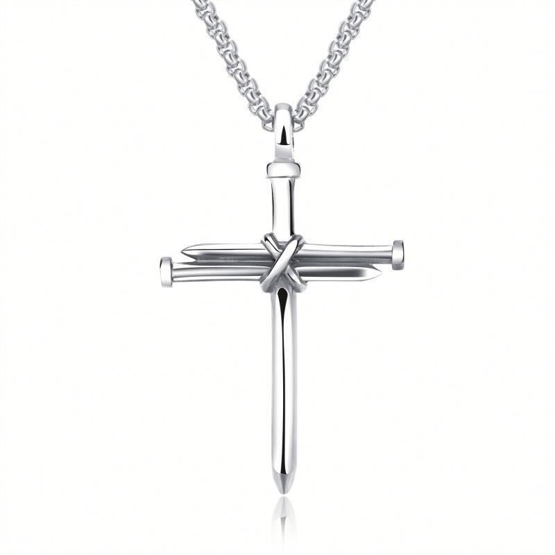 Steel Gold Black Color Fashion Men´s Iron Nail Cross Pendant Necklace Stainless Steel 3mm Round Box Chain Jewelry Gift For Men - AXON
