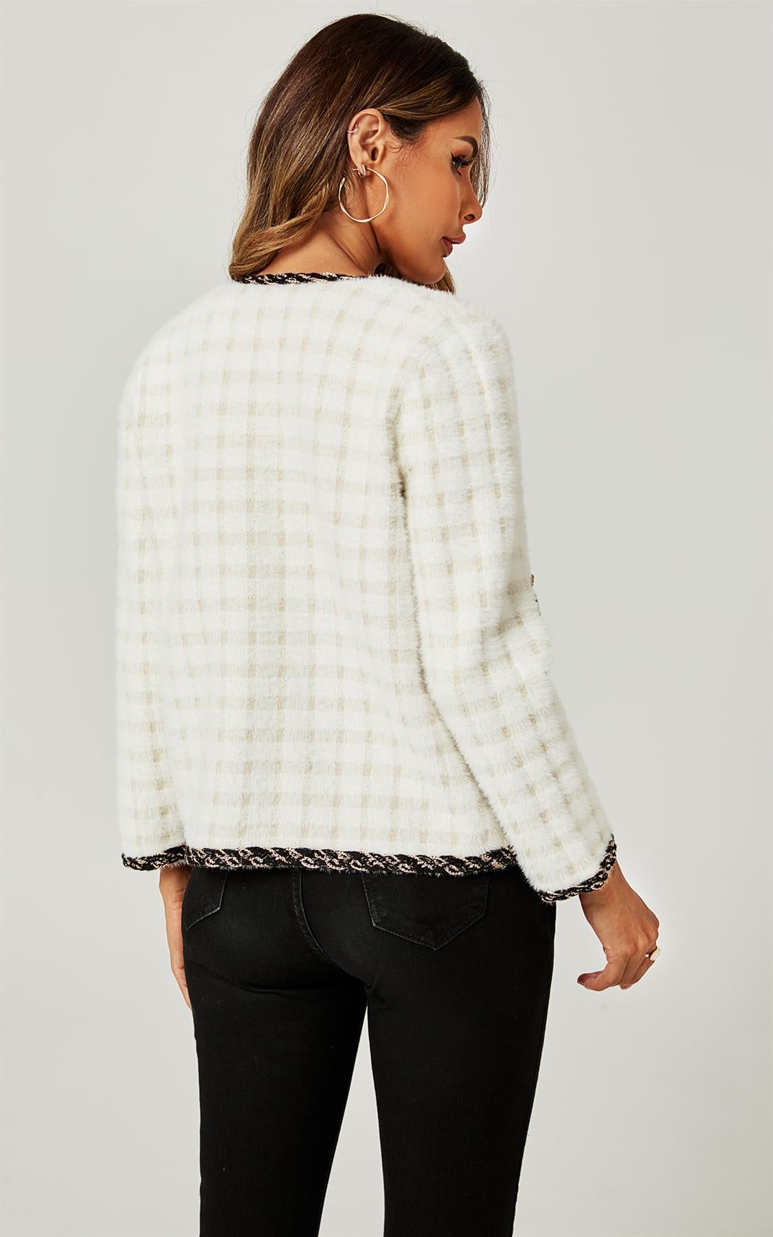 Straight Boucle Jacket In White - AXON