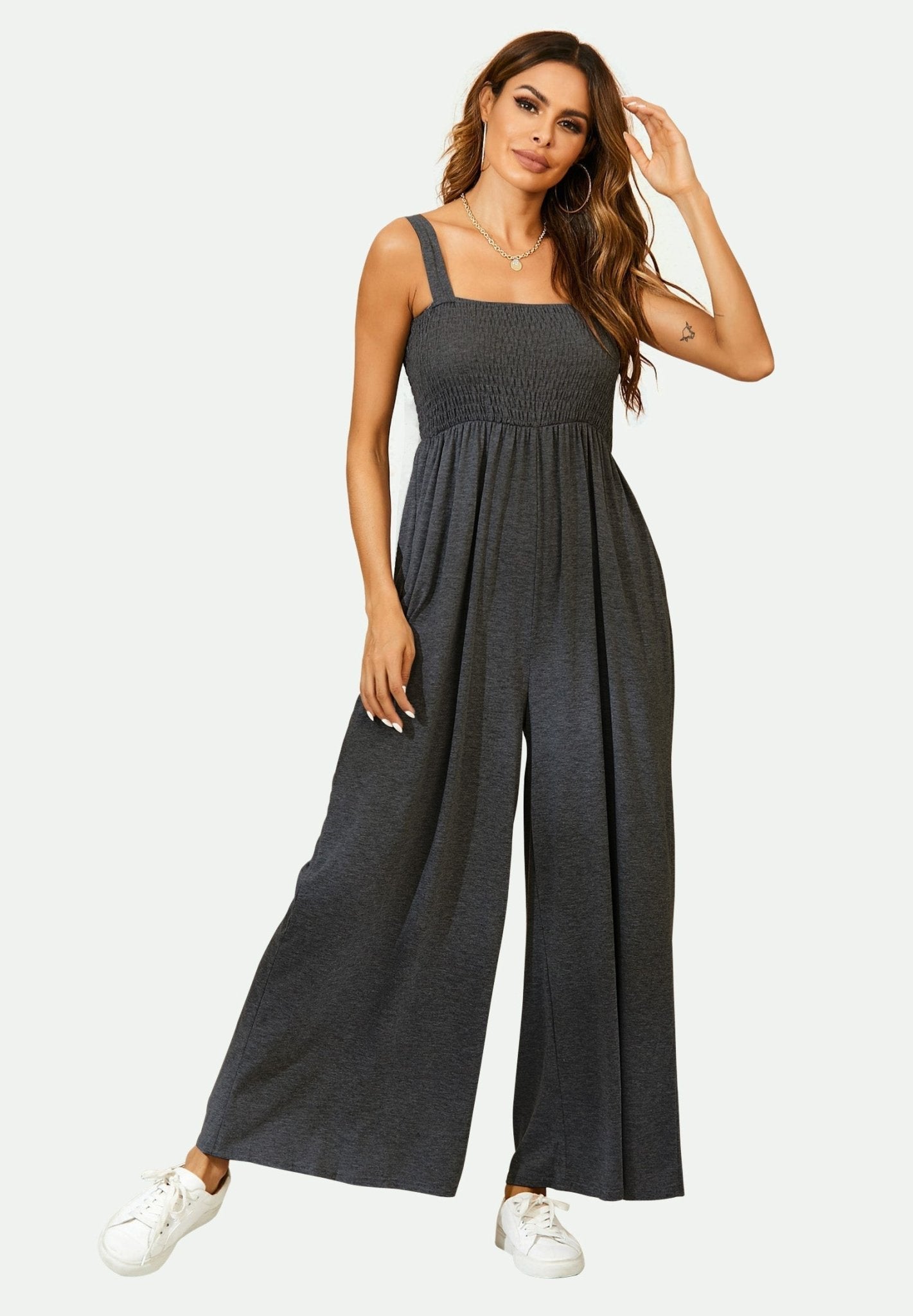 Strappy Bardot Loungewear Jumpsuit In Charcoal Grey - AXON