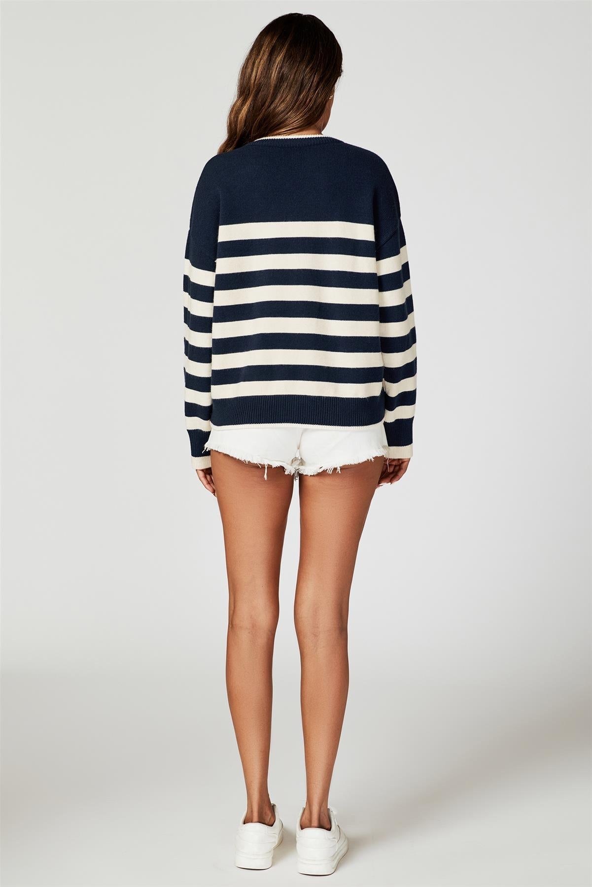 Stripe Jumper with Heart Embroidery In Navy - AXON