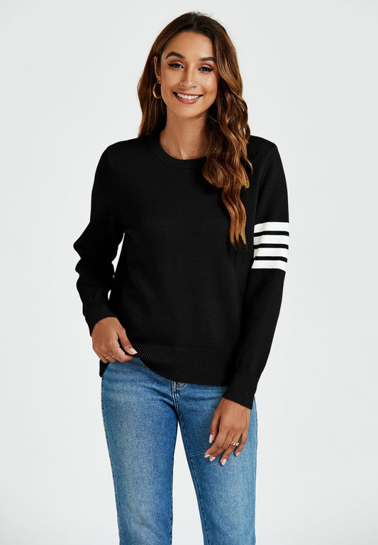 Stripe Pattern Jumper Top In Black - AXON