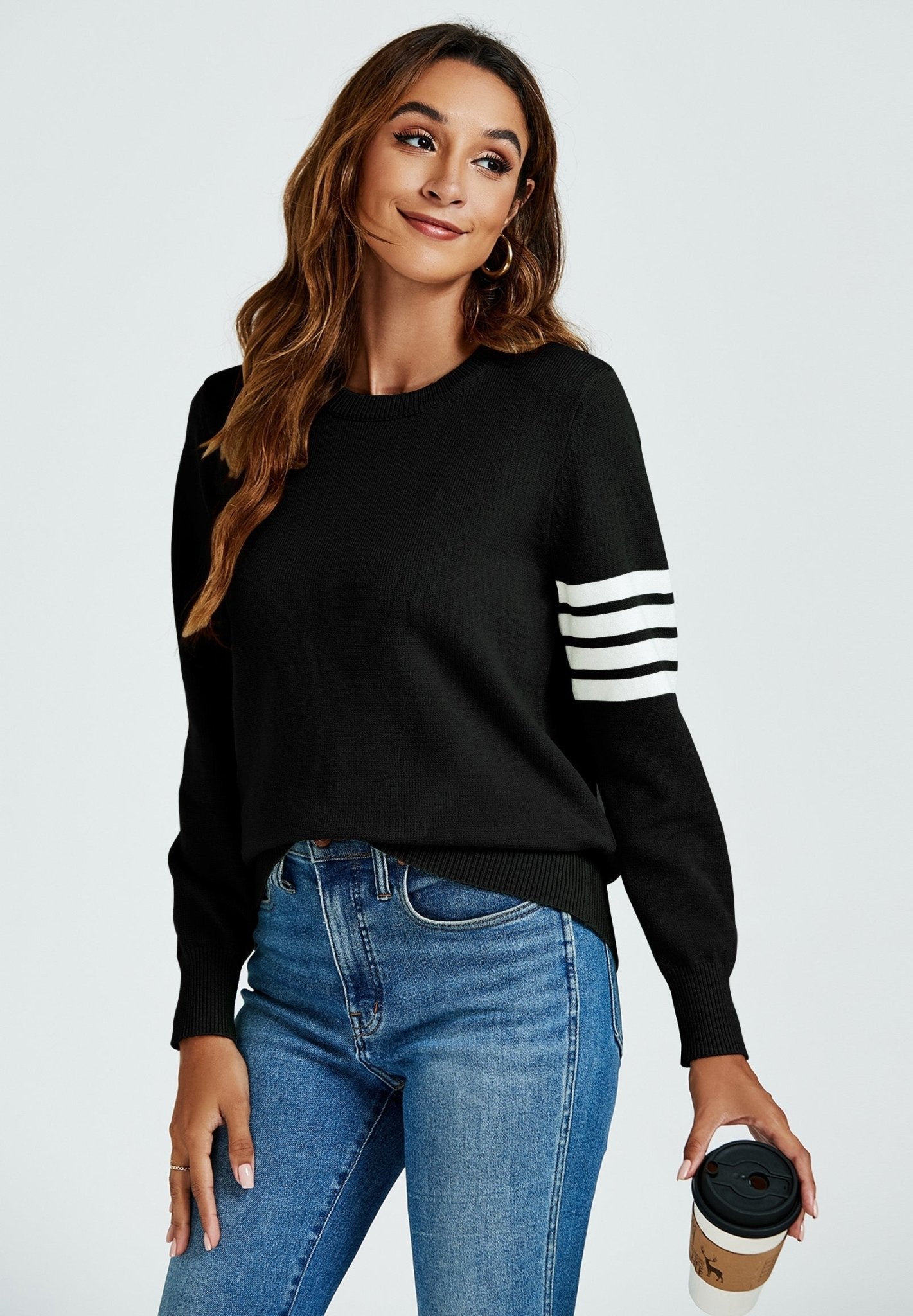 Stripe Pattern Jumper Top In Black - AXON