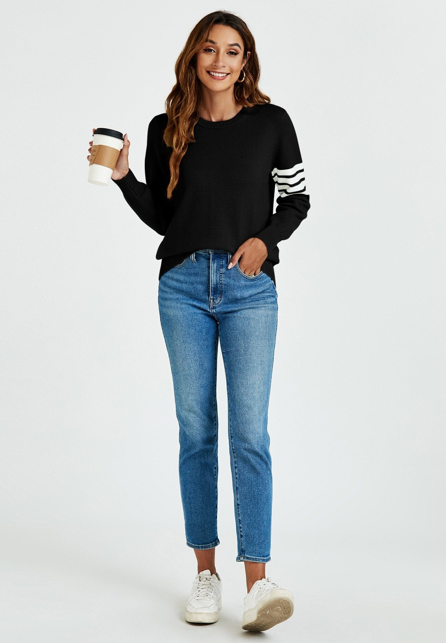 Stripe Pattern Jumper Top In Black - AXON