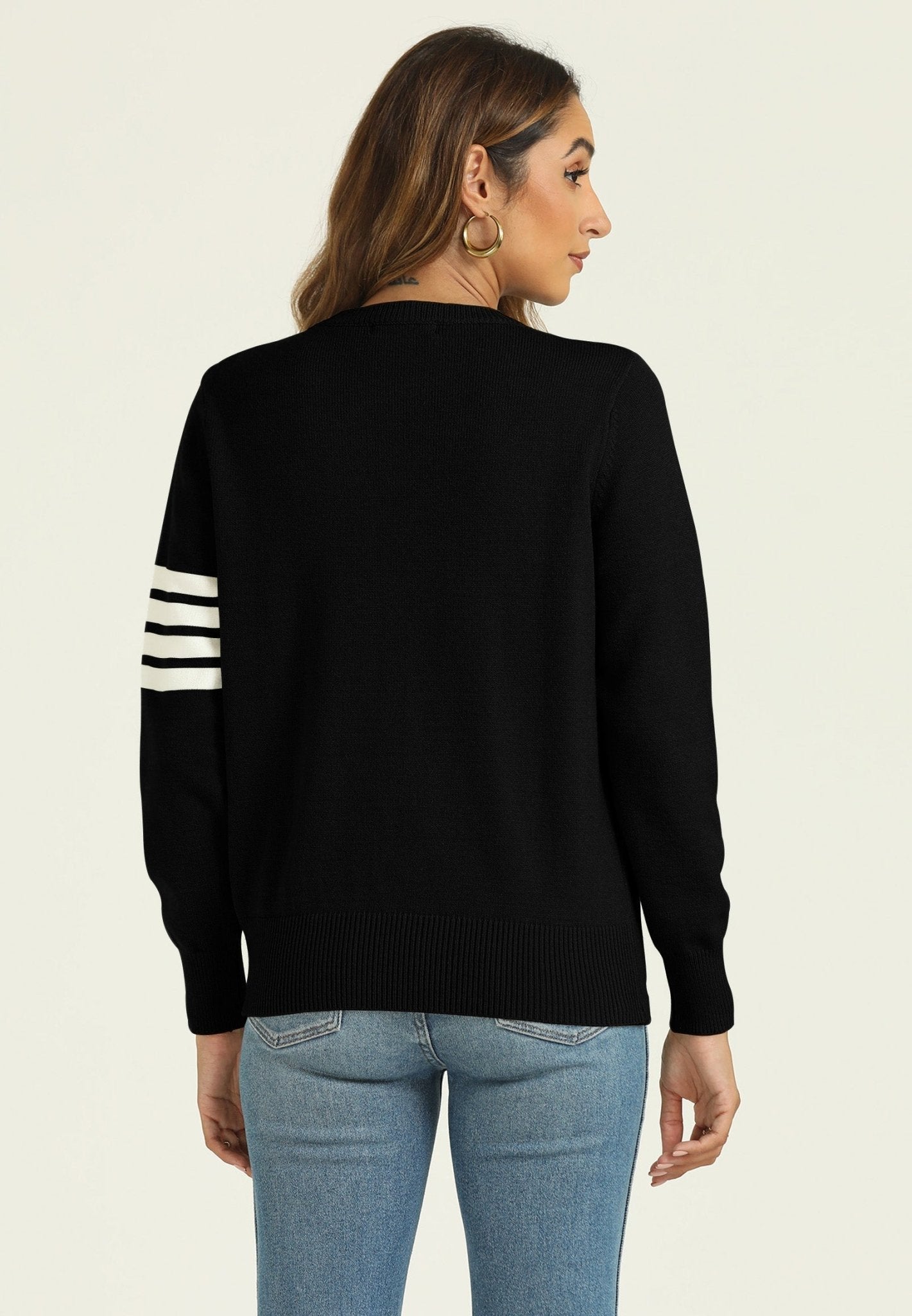 Stripe Pattern Jumper Top In Black - AXON