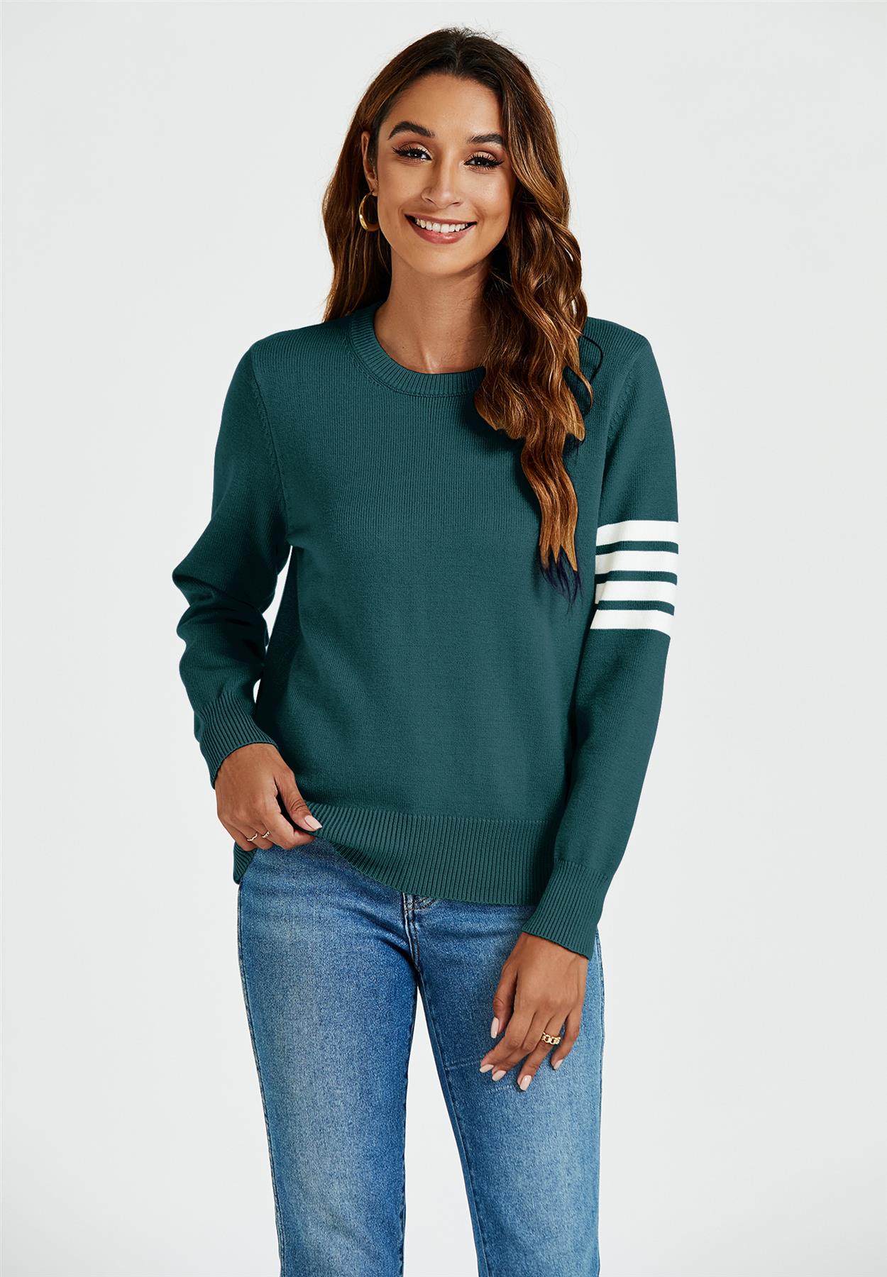 Stripe Pattern Jumper Top In Dark Green - AXON