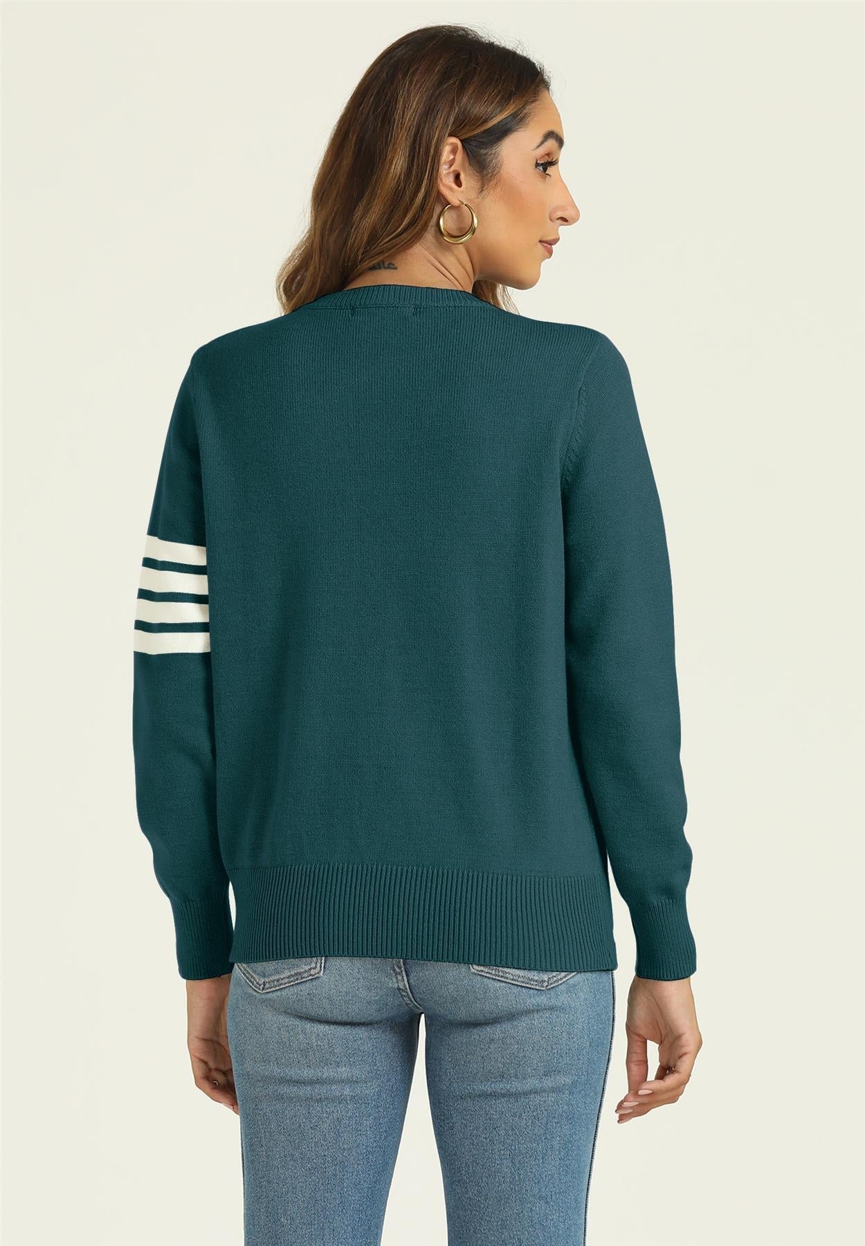 Stripe Pattern Jumper Top In Dark Green - AXON