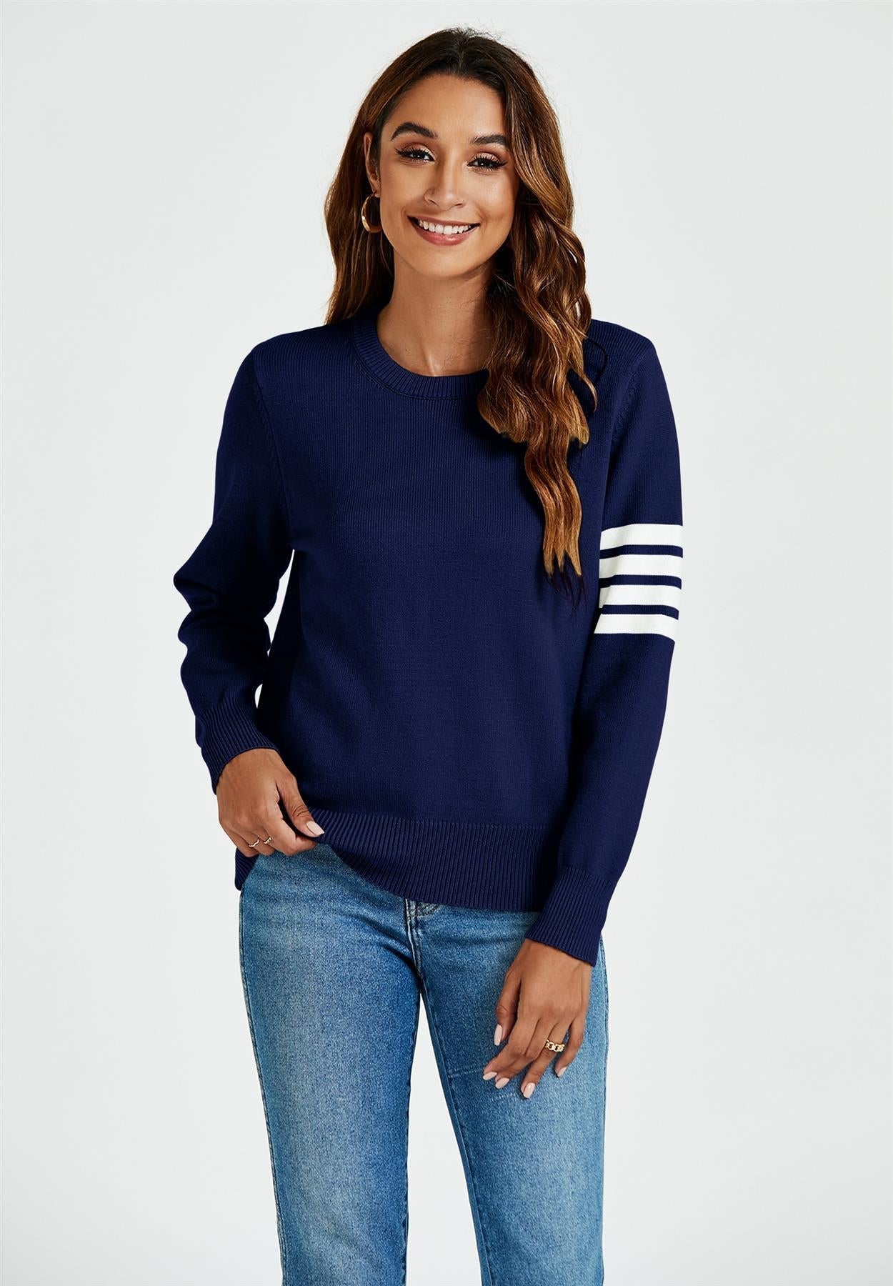 Stripe Pattern Jumper Top In Navy - AXON
