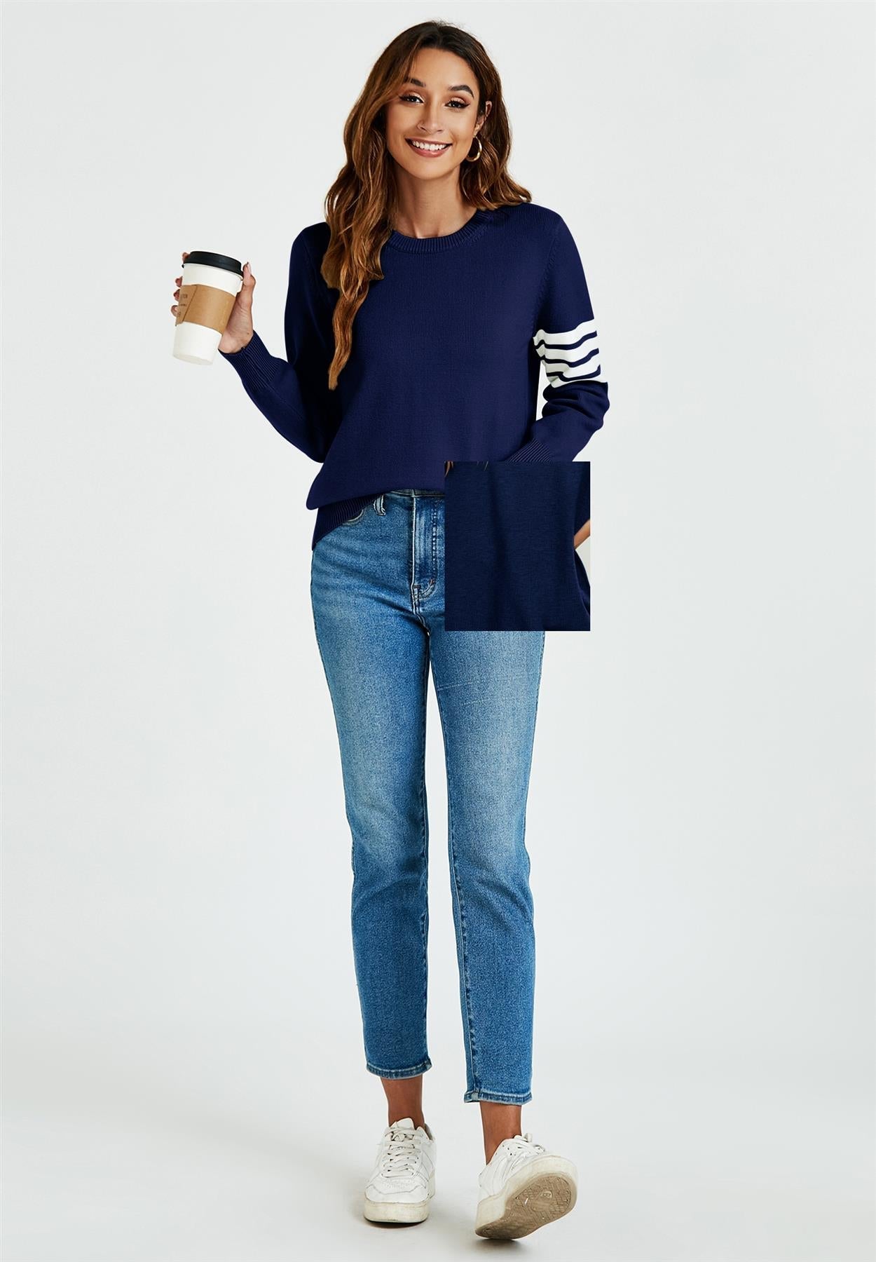 Stripe Pattern Jumper Top In Navy - AXON