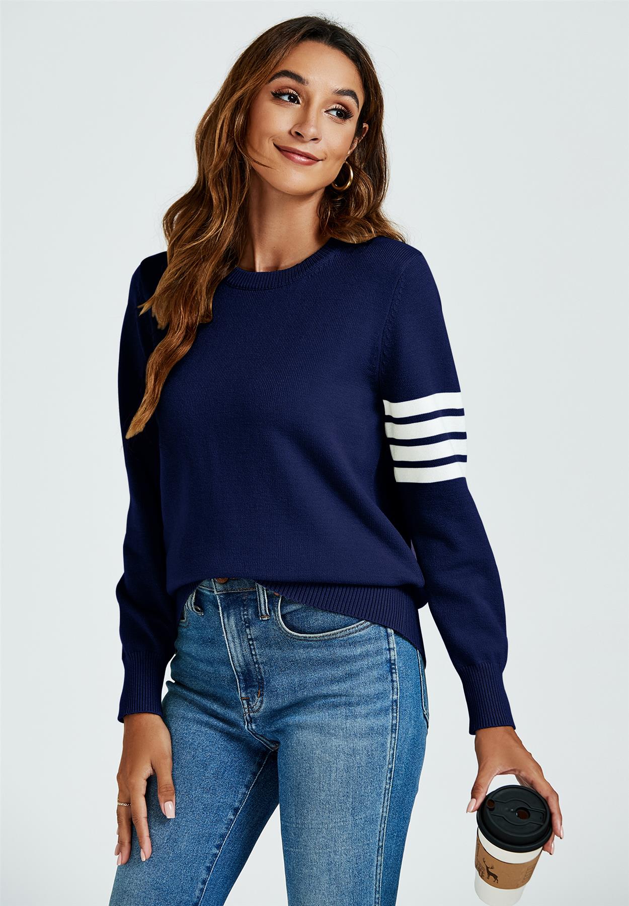 Stripe Pattern Jumper Top In Navy - AXON