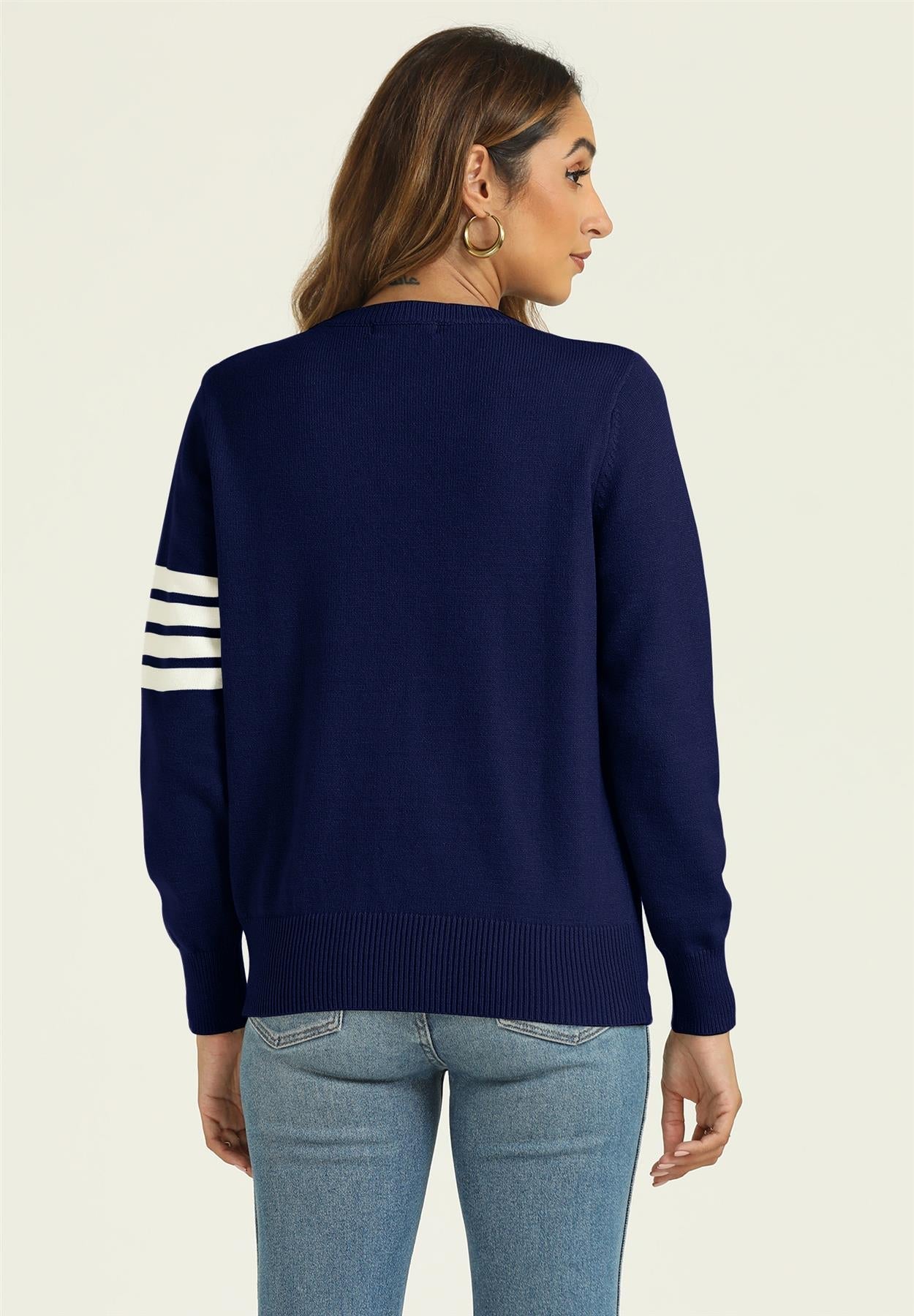Stripe Pattern Jumper Top In Navy - AXON