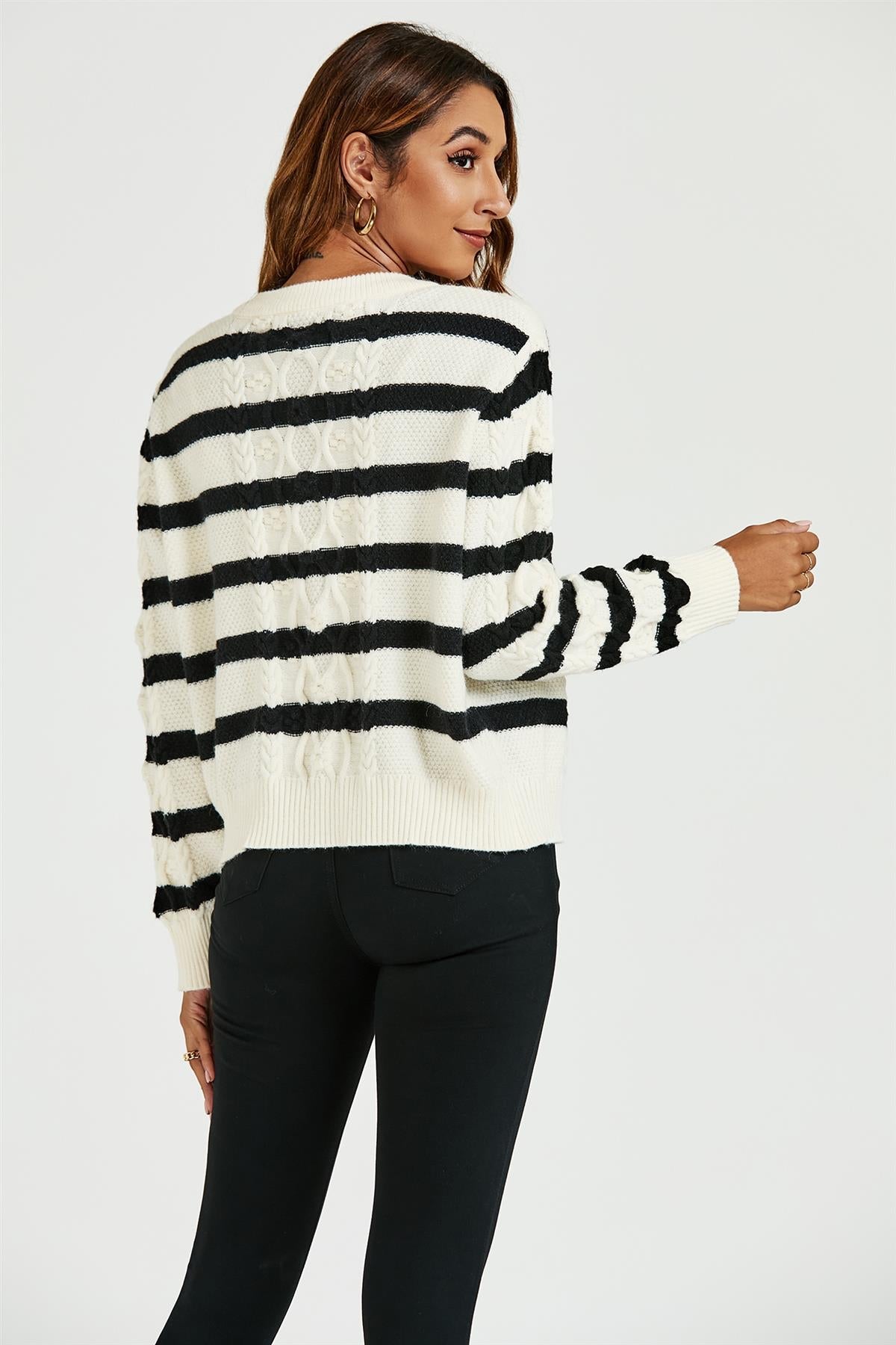 Stripe Pattern Knitted Cardigan In Black - AXON