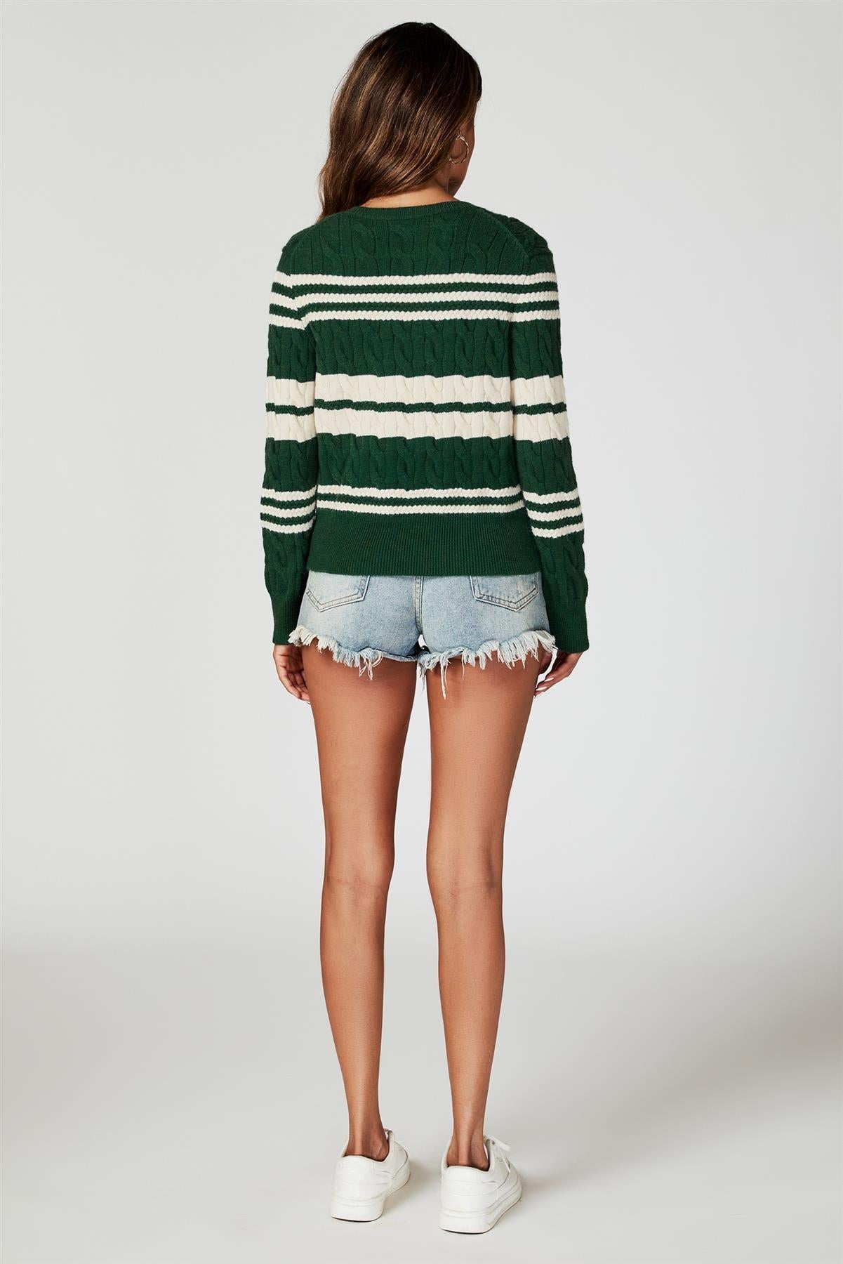 Stripe Pattern Knitted Cardigan In Green - AXON