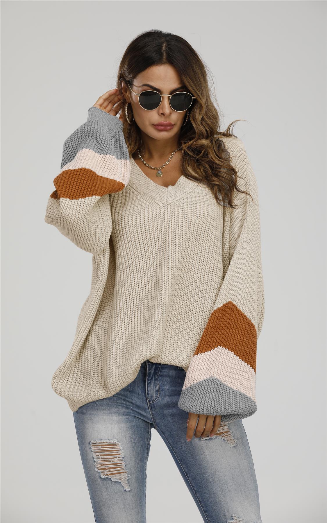 Striped Jumper In Beige & Peach Pink & Camel - AXON