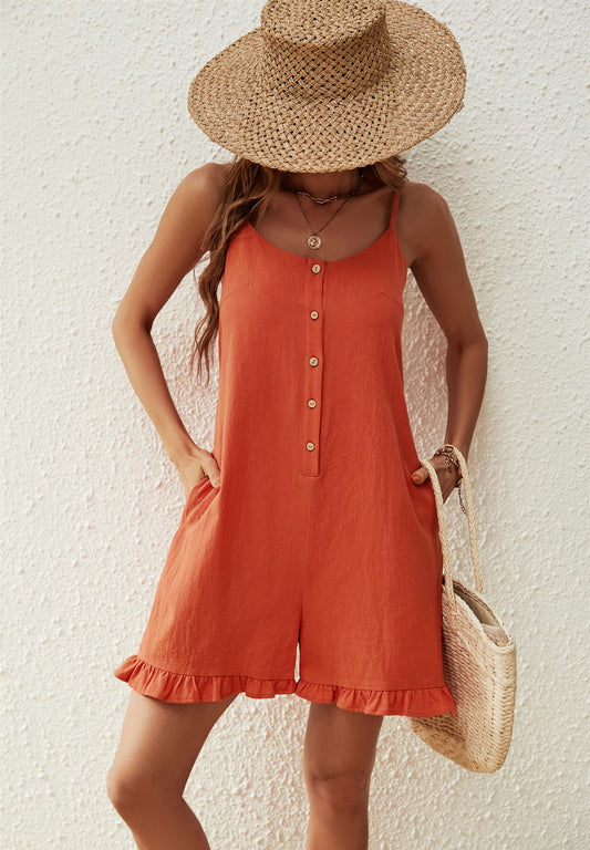 Summer Playsuit With Frill Detail In Orange - AXON