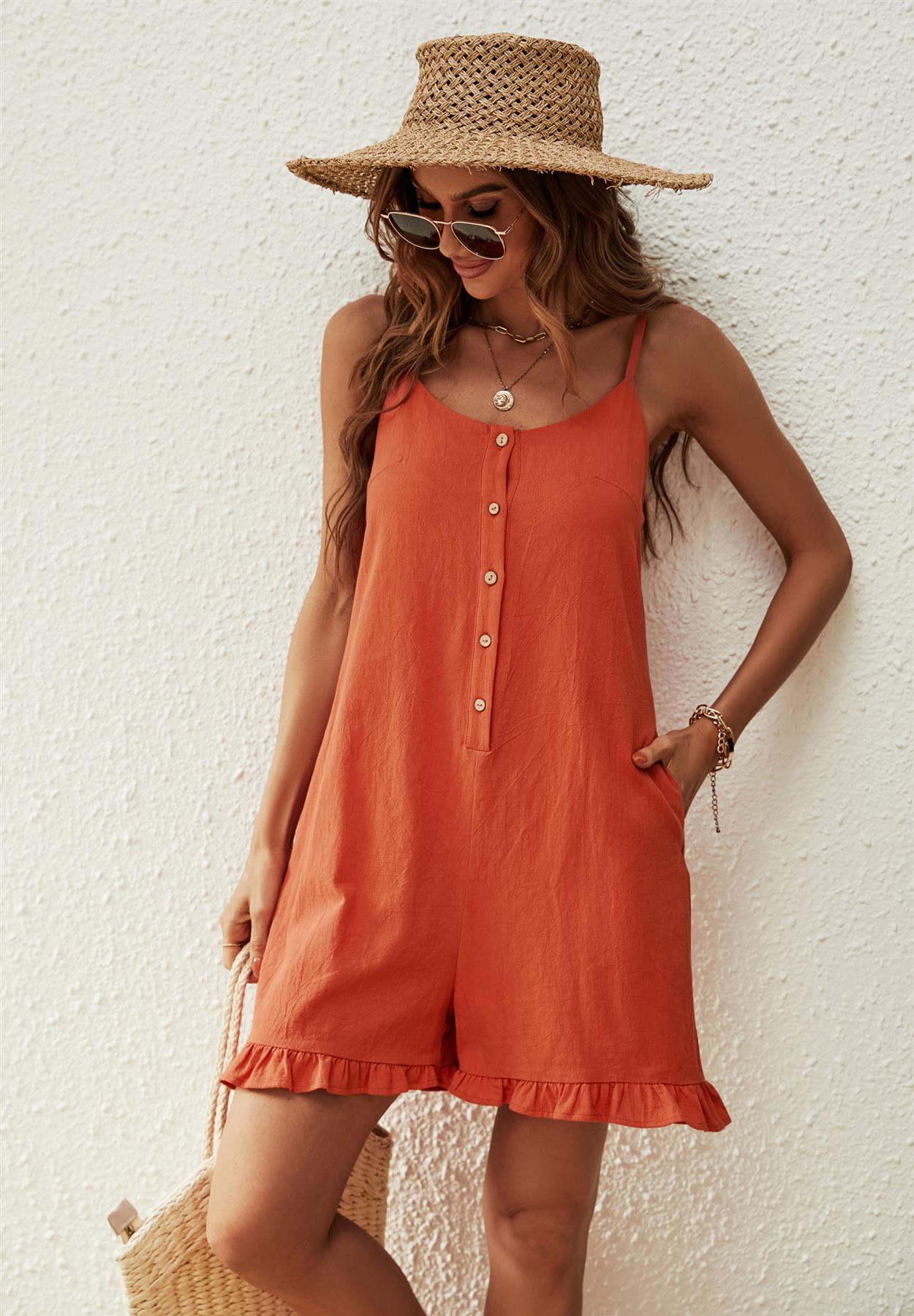 Summer Playsuit With Frill Detail In Orange - AXON