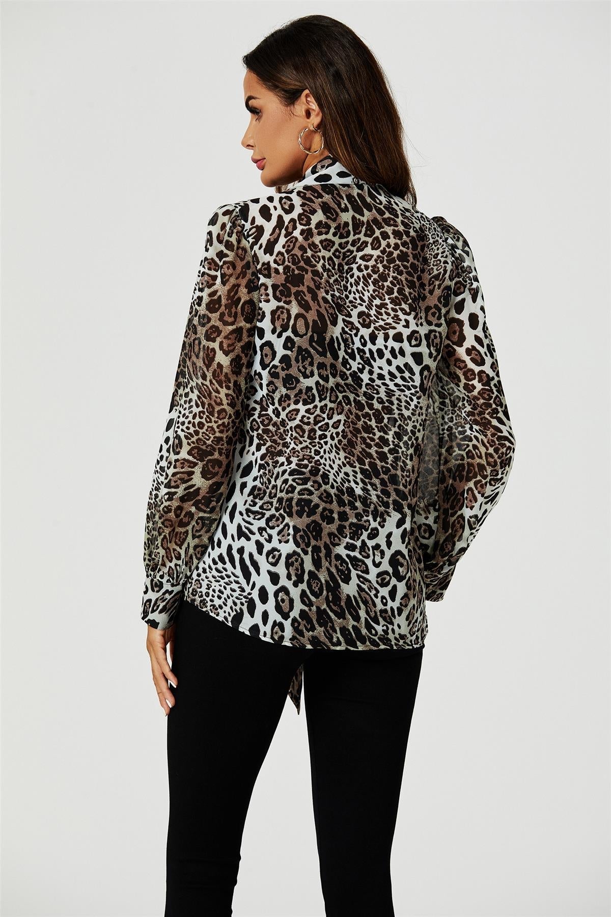 Tie Detail long sleeve Blouse Top In Beige - AXON