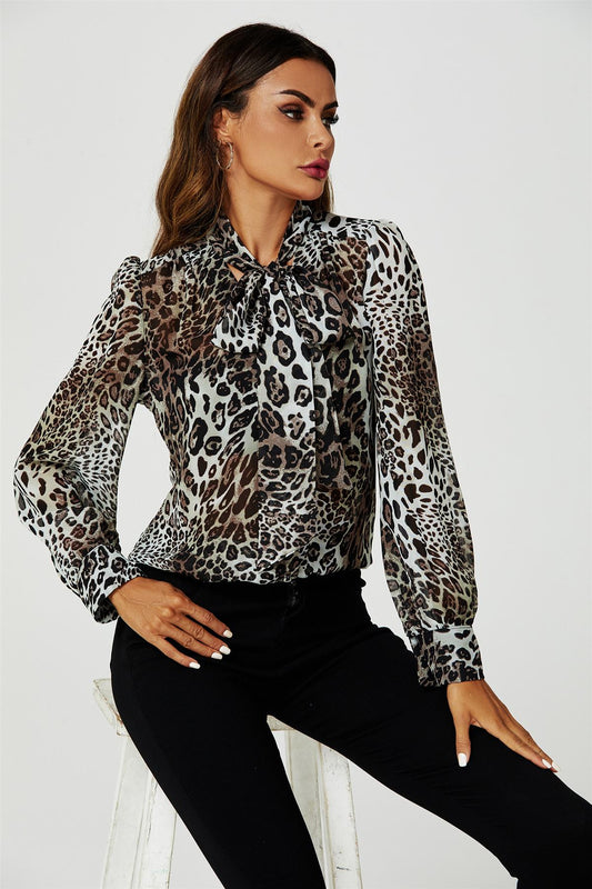 Tie Detail long sleeve Blouse Top In Beige - AXON