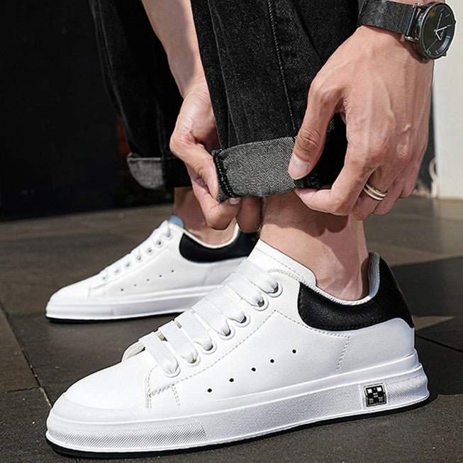 Trendy Men White Leather Soft Bottom Casual Shoes - AXON