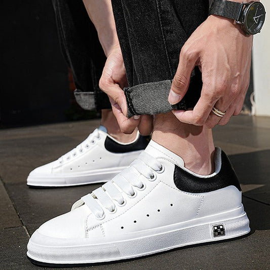 Trendy Men White Leather Soft Bottom Casual Shoes - AXON